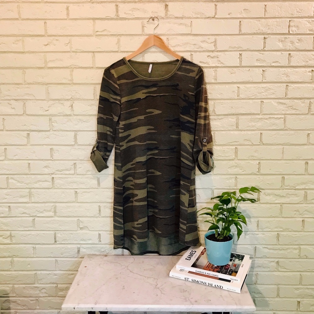 small, long sleeve, camouflage dress